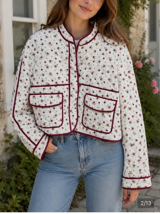 7 For All Mankind Jackets & Blazers - 7 For All Mankind NEW Ivory Quilted Floral Utility Jacket with Burgundy Trim